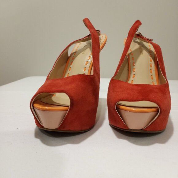 ENZO ANGIOLINI PLATFORM PUMPS IN TWO TONE ORANGE SUEDE WOMENS SIZE 10M - Picture 2 of 10